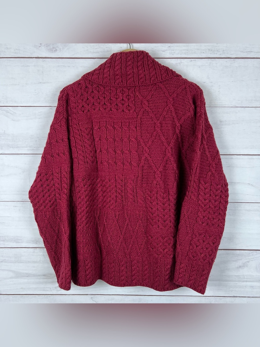 Carraig Donn Red Merino Wool One Button Wrap Cardigan Sweater Ireland Sz Large - Picture 2 of 5